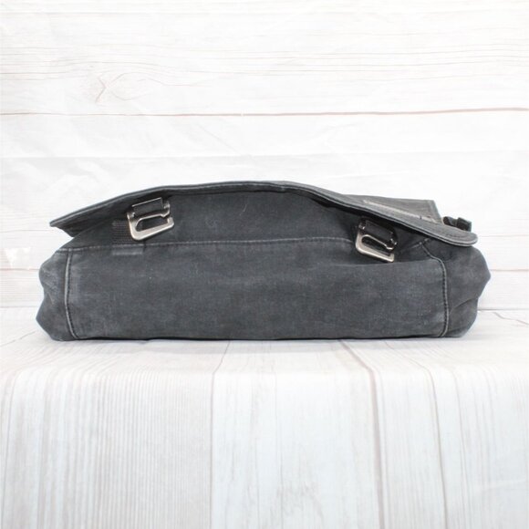 LL Bean Black Canvas Flannel Lined College Office Crossbody Messenger Bag - Picture 6 of 10